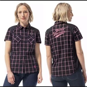 ⭐️ Harley Davidson Black & Pink Plaid performance shirt, NWT , medium